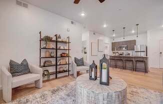 a living room with couches and a table