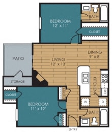 2 beds, 2 baths, 857 sqft, $1,463