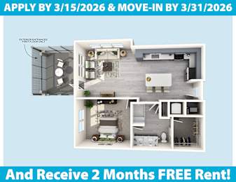 1 bed, 1 bath, 850 sqft, $2,220