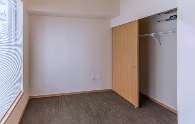 bedroom of one bedroom unit at boxcar