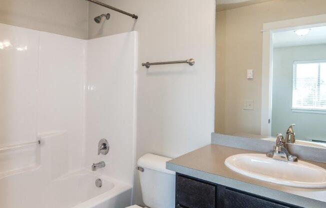 a bathroom with a toilet and a sink and a bath tub at Madison Park, Bozeman, MT