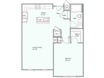 1 bed, 1 bath, 840 sqft, $1,996