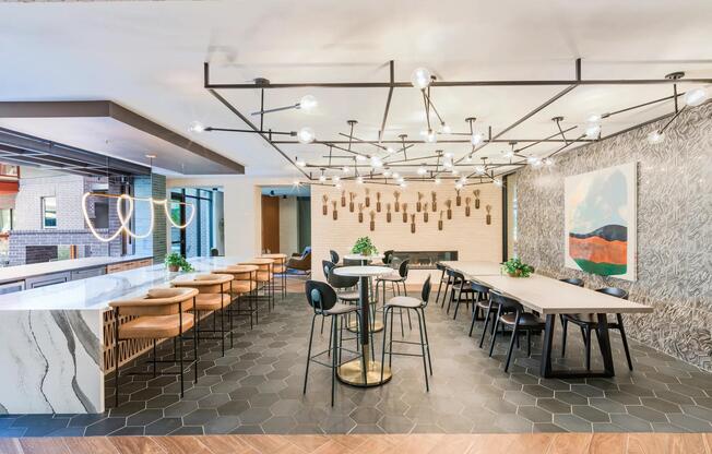 Connect and unwind in the social kitchen at Modera EaDo, designed for gathering and creating memories.