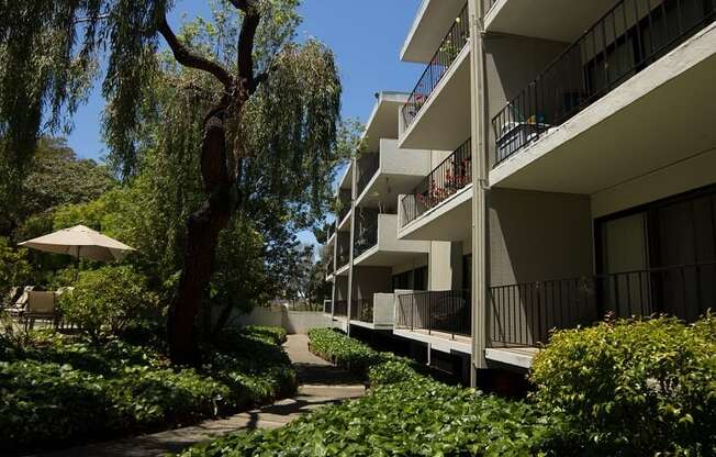 a view of the balconies at the club at moffett towers ii