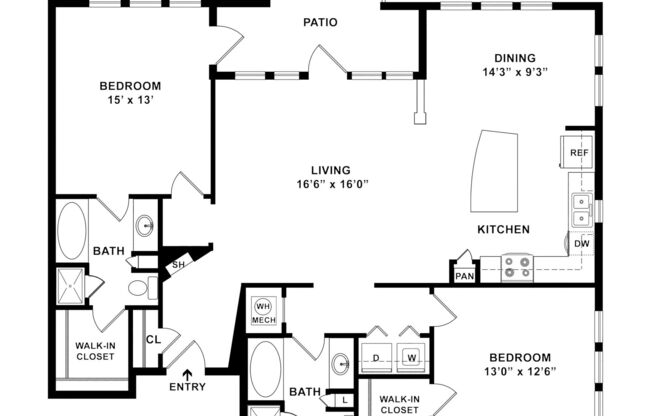 2 beds, 2 baths, 1,412 sqft, $2,265