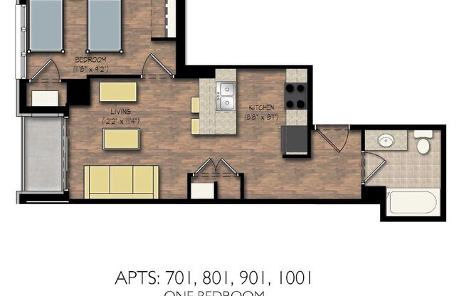 1 bed, 1 bath, 550 sqft, $1,925, Unit #701