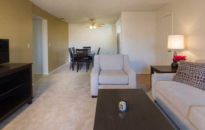 Carpeted Dining and Living Room