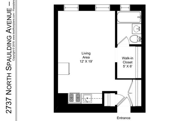 Studio, 1 bath, 365 sqft, $1,295, Unit Spaulding-216