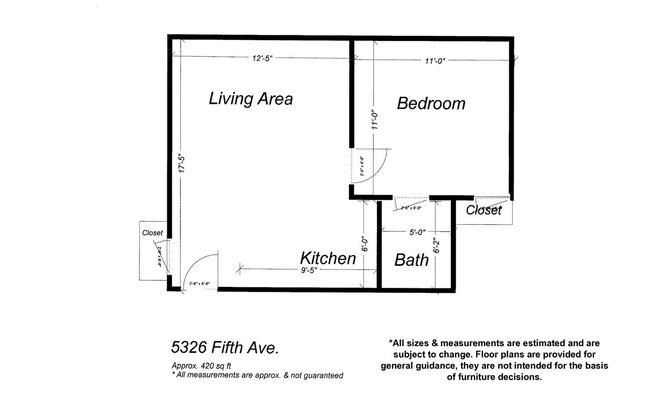 1 bed, 1 bath, 420 sqft, $1,549, Unit 5326 Fifth Ave. #18