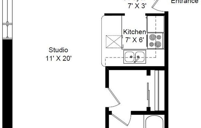 Studio, 1 bath, 450 sqft, $1,665, Unit 531-411