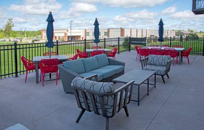 Community patio lounge and dining area at The Sixton, Shakopee