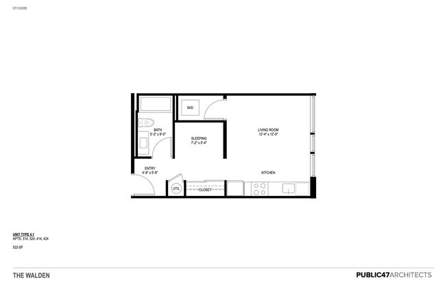 Studio, 1 bath, 422 sqft, $1,550, Unit Unit 304