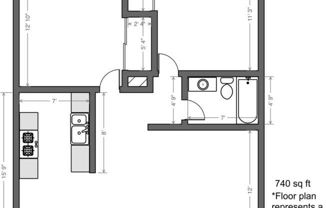 2 beds, 1 bath, 800 sqft, $2,125, Unit 606-320