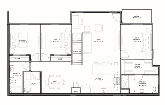 3 beds, 2 baths, 1,561 sqft, $2,525, Unit B201