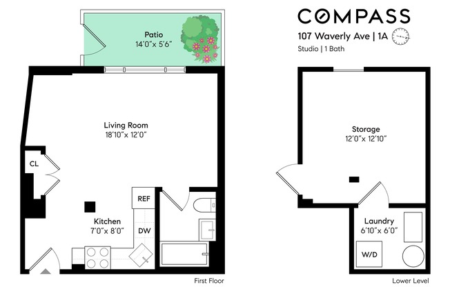 Studio, 1 bath, $2,850, Unit 1A