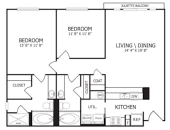 2 beds, 2 baths, 1,070 sqft, $1,600