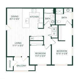 2 beds, 2 baths, 1,007 sqft, $2,475