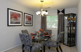 Spacious dining room with bright lighting