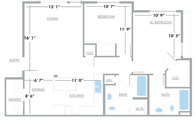 2 beds, 2 baths, 967 sqft, $2,050, Unit F-204