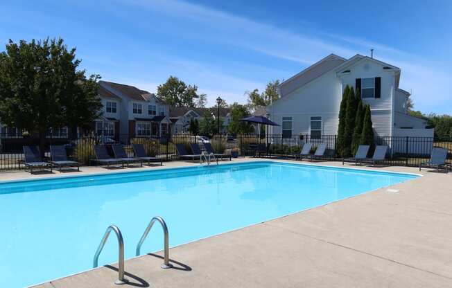 our resort style swimming pool is in front of our apartment buildings