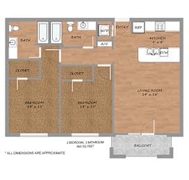 2 beds, 2 baths, 963 sqft, $1,595