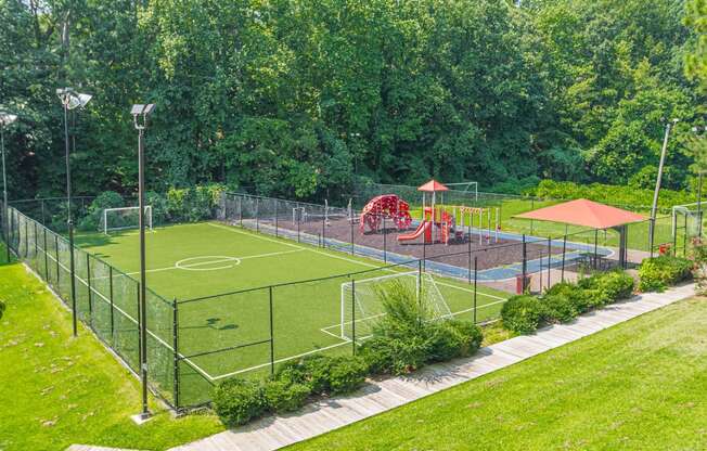 Soccer field and playground at Fields at Peachtree Corners, Norcross, 30092