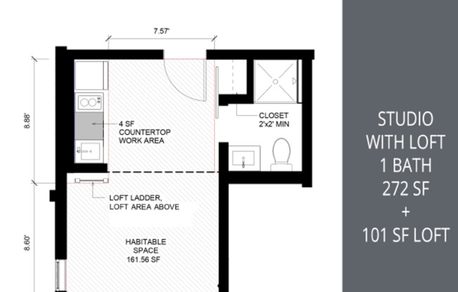 Studio, 1 bath, 373 sqft, $1,195, Unit 410 MFTE