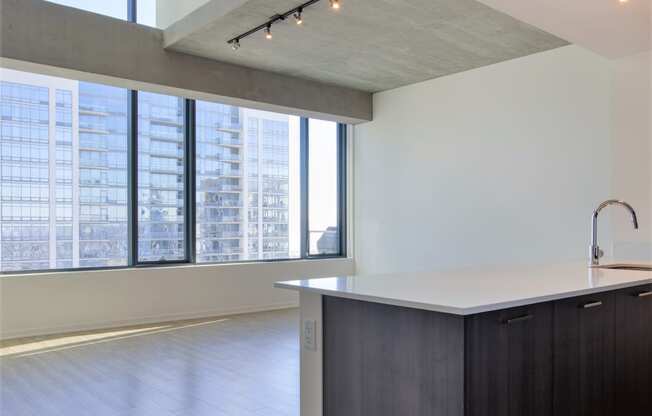 open living room area with large windows at One 333, Chicago