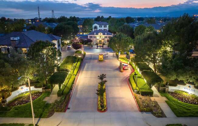 Gated Entrance to Complex in Evening