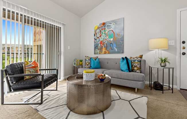 a living room with a couch and a coffee table