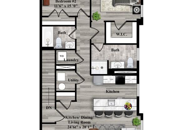 1 bed, 1 bath, 821 sqft, $2,700, Unit Unit 1B