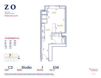 Studio, 1 bath, 534 sqft, $1,907