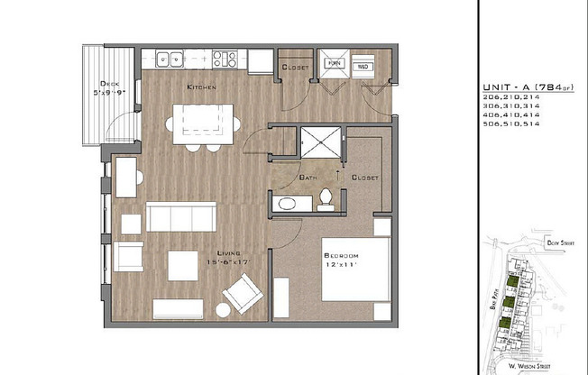 1 bed, 1 bath, 784 sqft, $1,965, Unit 406