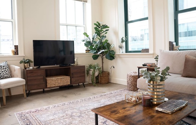 a living room with a couch and a television