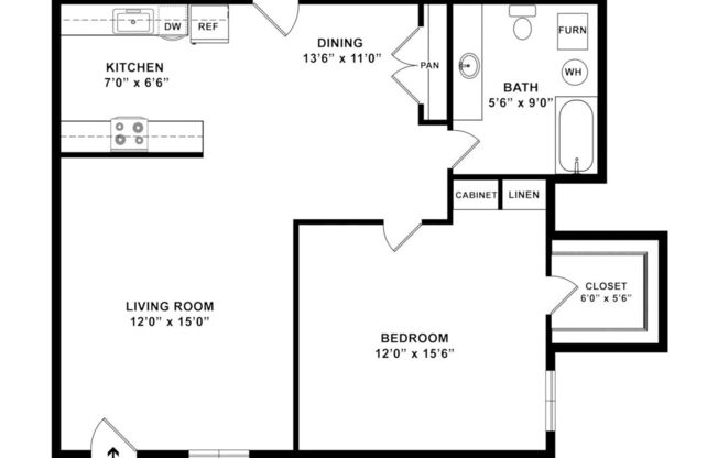 1 bed, 1 bath, 550 sqft, $1,192