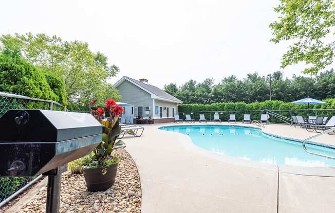 pool deck with foliage
