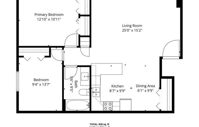 2 beds, 1 bath, 830 sqft, $1,099, Unit 209-06