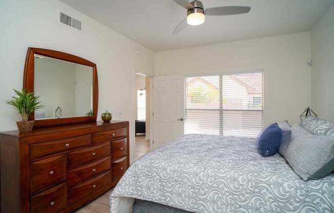 Bedroom With Expansive Windows at Arboretum at South Mountain, Arizona