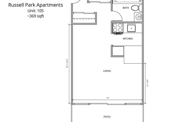 Studio, 1 bath, 418 sqft, $1,595, Unit R-105