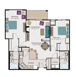 2 beds, 2 baths, 1,190 sqft, $1,884