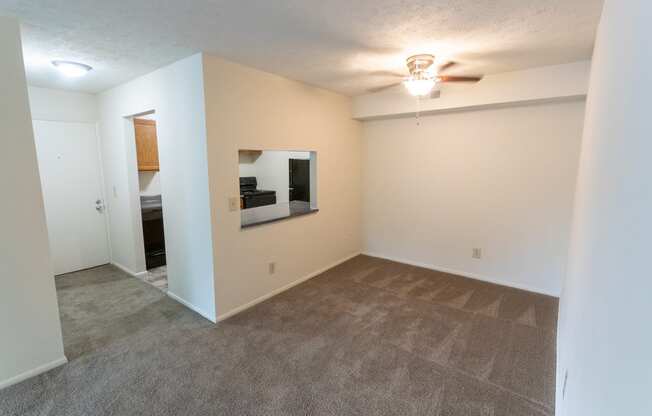 This is a photo of the dining room of the 902 square foot, 2 bedroom, 1 and a half bath apartment at Blue Grass Manor Apartments in Erlanger, KY.