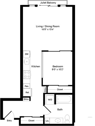 1 bed, 1 bath, 631 sqft, $2,007, Unit 410