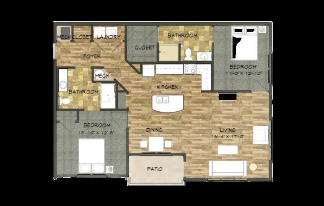 2 beds, 2 baths, 1,181 sqft, $1,599