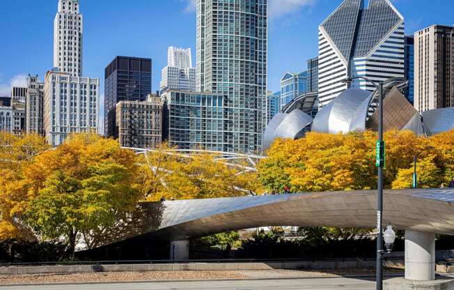 a view of the city with the city skyline in the background