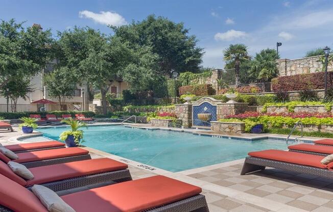 Poolside Lounge Area at Estancia Townhomes, Dallas, Texas