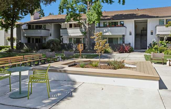A sunny day at the courtyard of a residential building.