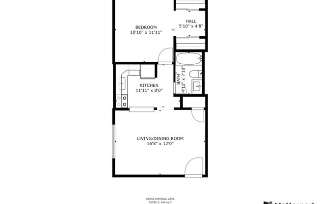 1 bed, 1 bath, 630 sqft, $1,095, Unit 2