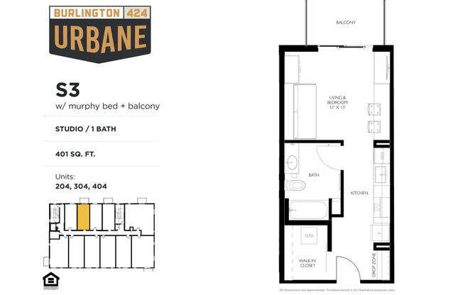 Studio, 1 bath, 392 sqft, $1,025, Unit 404