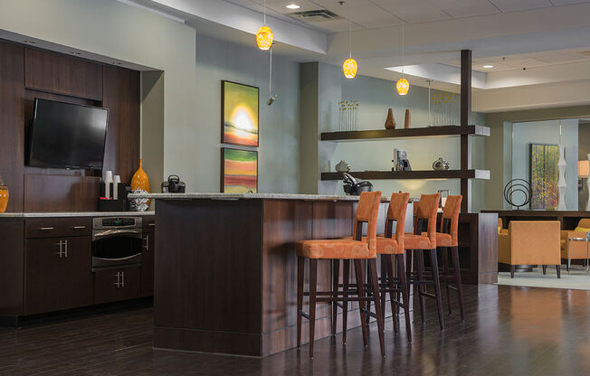Clubhouse Kitchen Breakfast Bar with Stools at Crescent Centre Apartments, Kentucky, 40202