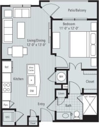 1 bed, 1 bath, 657 sqft, $1,609